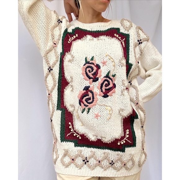 ✽ floral hand knitted sweater ✽ - Picture 3 of 3